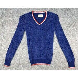 Vintage Jantzen Sweater Women Small Blue V-Neck Varsity